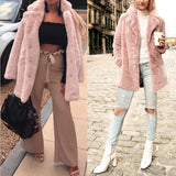 Simplee Elegant pink shaggy women faux fur coat streetwear Autumn winter warm plush teddy coat Female plus size overcoat party,