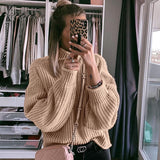 NLW Khaki Turtleneck Women Sweater Autumn Winter Long Sleeve  Jumper 2019 Knitted Loose Fashion Pullover Femme,