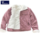 VANGULL Women Winter Jacket Thick Fur Lined Coats Parkas Fashion Faux Fur Lining Corduroy Bomber Jackets Cute Outwear 2019 New,