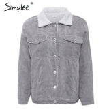 Simplee Casual autumn winter corduroy jacket women Lambs wool buttons female warm coats Pockets outwear ladies warm parkas 2019,