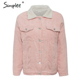 Simplee Casual autumn winter corduroy jacket women Lambs wool buttons female warm coats Pockets outwear ladies warm parkas 2019,