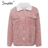 Simplee Casual autumn winter corduroy jacket women Lambs wool buttons female warm coats Pockets outwear ladies warm parkas 2019,
