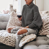 NLW Khaki Turtleneck Women Sweater Autumn Winter Long Sleeve  Jumper 2019 Knitted Loose Fashion Pullover Femme,