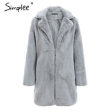Simplee Elegant pink shaggy women faux fur coat streetwear Autumn winter warm plush teddy coat Female plus size overcoat party,