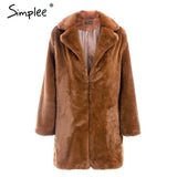 Simplee Elegant pink shaggy women faux fur coat streetwear Autumn winter warm plush teddy coat Female plus size overcoat party,